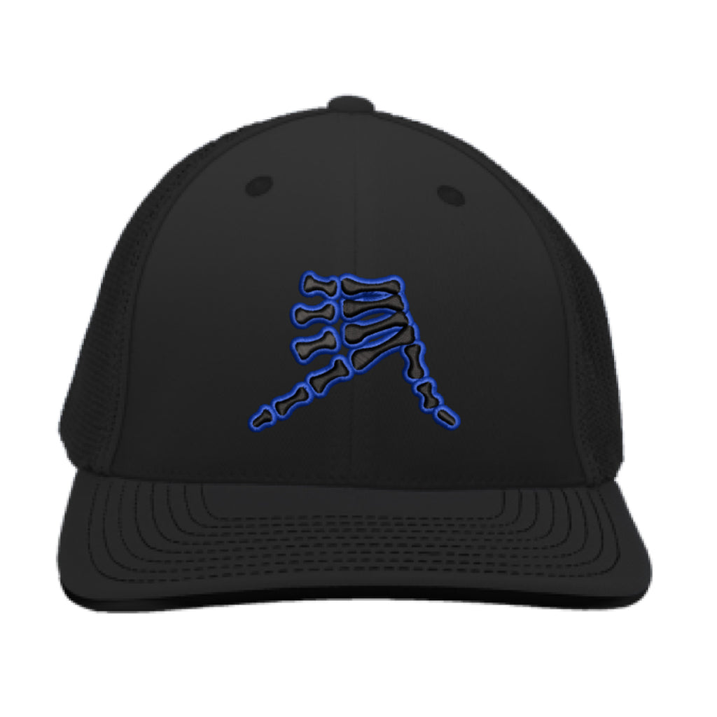 AkS Bones Trucker Hat in Black with Black & Royal