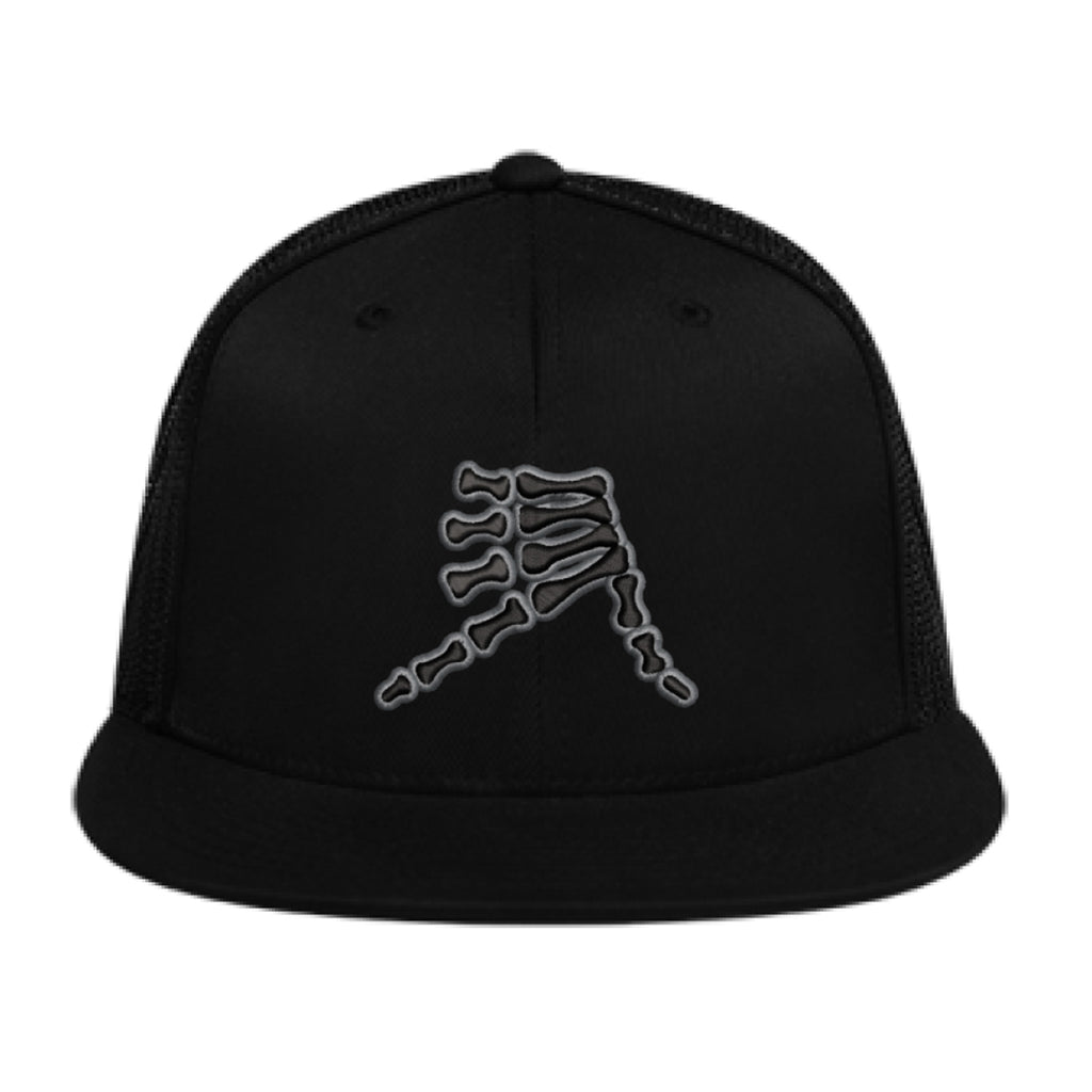 AkS Bones Snap-Back Flatbill Trucker hat in Black & Graphite