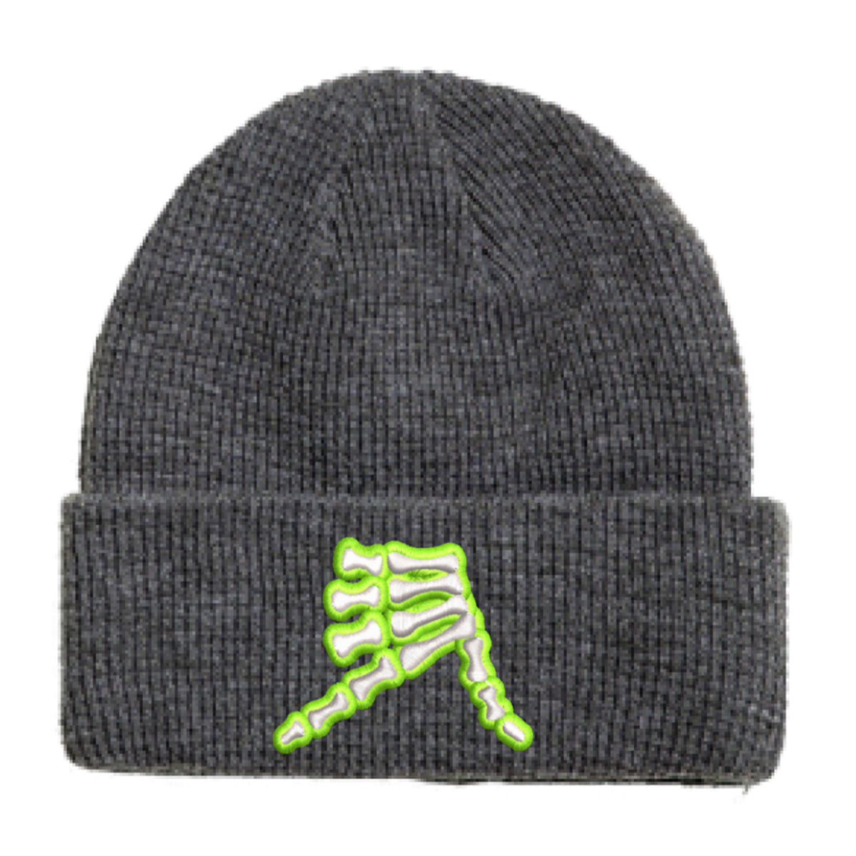 AkS Bones Beanie Waffle Knit in Graphite & White & Neon Green