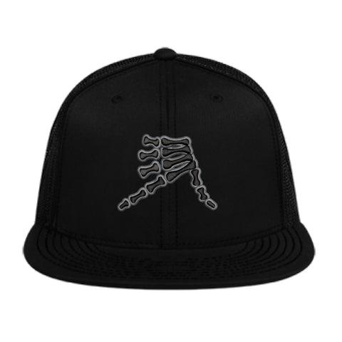 AkS Bones Flatbill Trucker Hat in Black & Graphite