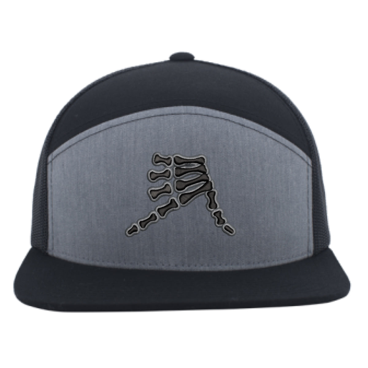 AkS Bones Snap-Back 6 Panel Trucker hat in Heather Gray & Black & Graphite