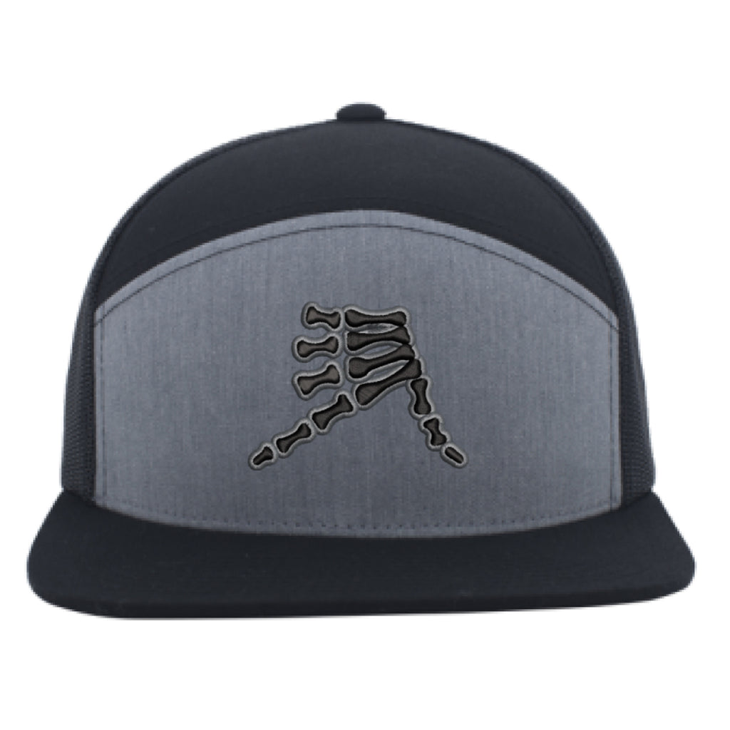 AkS Bones Snap-Back 6 Panel Trucker hat in heather Gray & Black & Graphite