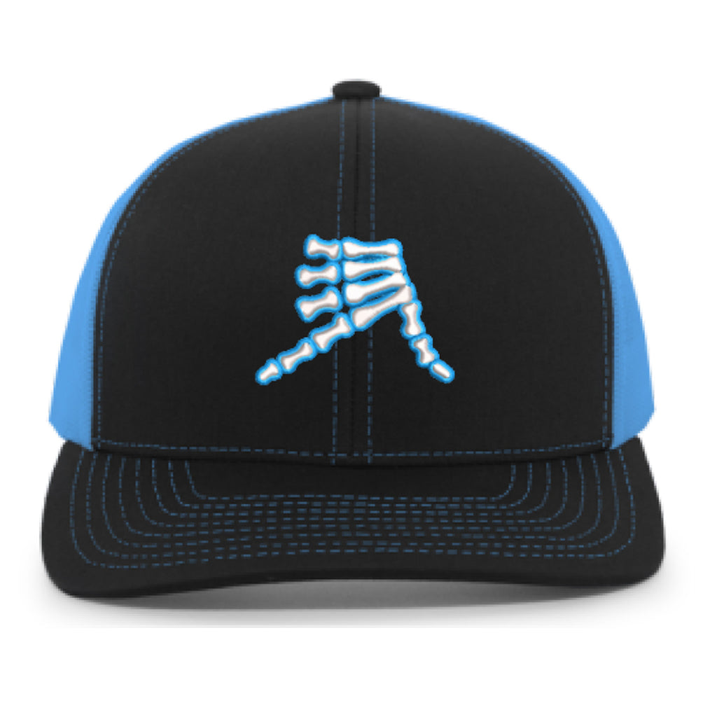 AkS Bones Snap-Back Trucker hat in Black & Neon Blue