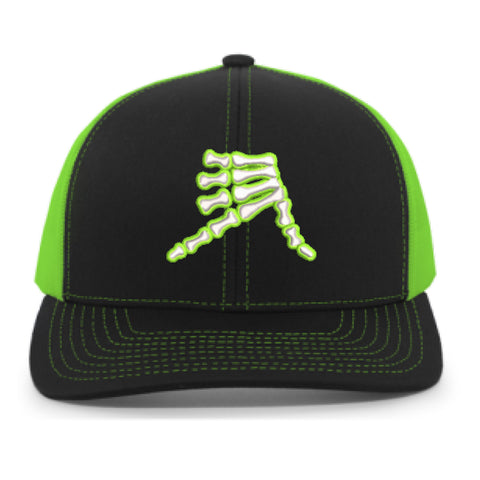 AkS Bones Snap-Back Trucker hat in Black & Neon Green