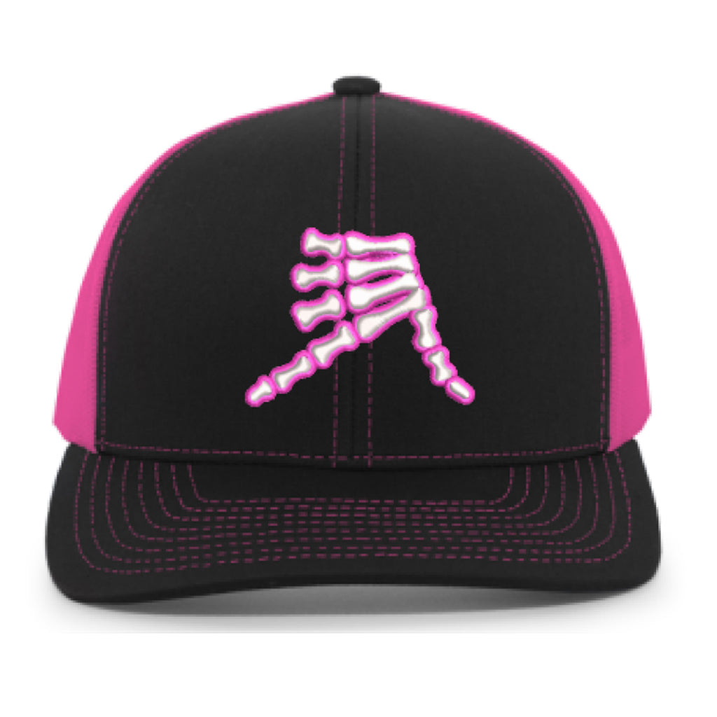 AkS Bones Snap-Back Trucker hat in Black & Neon Pink