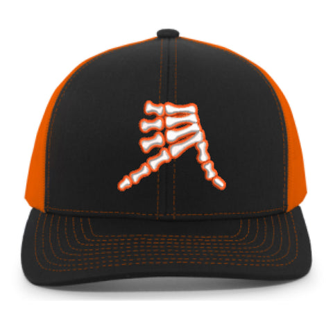 AkS Bones Snap-Back Trucker hat in Black & Neon Orange