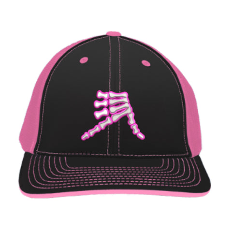 AkS Bones Trucker Hat in Black & Neon Pink