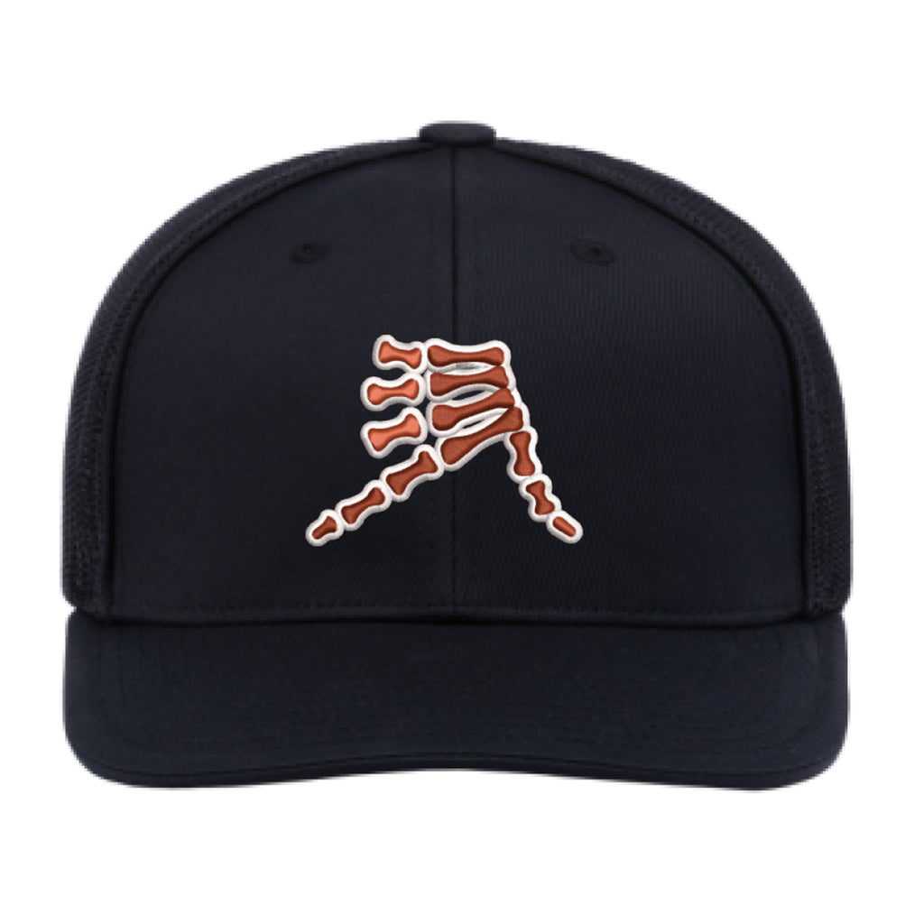 AkS Bones Trucker Hat in Black with Texas Orange