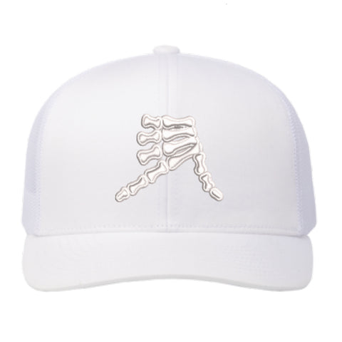 AkS Bones Snap-Back Trucker hat in White on White
