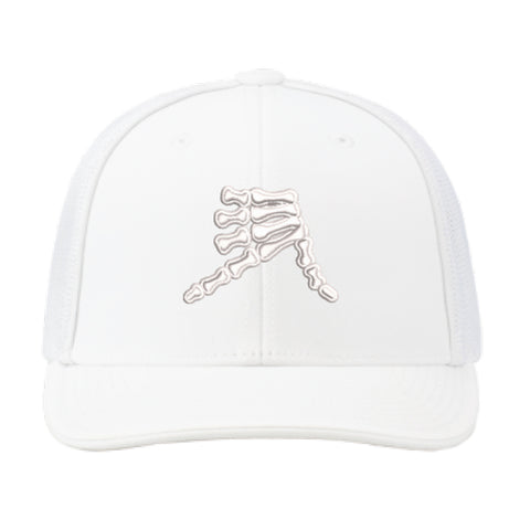 AkS Bones Trucker hat in White on White