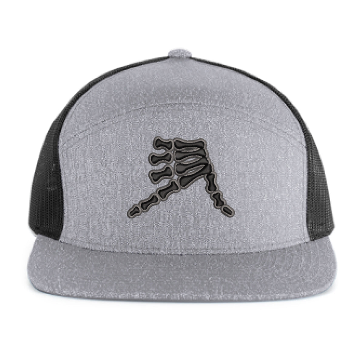AkS Bones Snap-Back 6 Panel Trucker hat in Gray Heather & Black