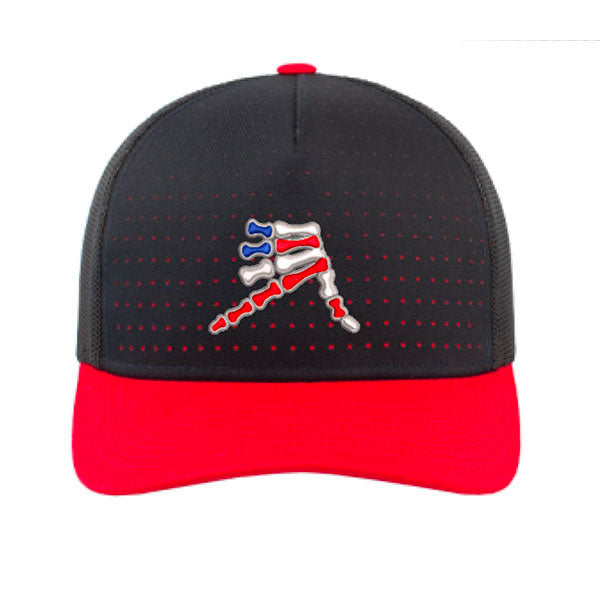 AkS Bones Snap-back Trucker hat in Navy & Red with RWB