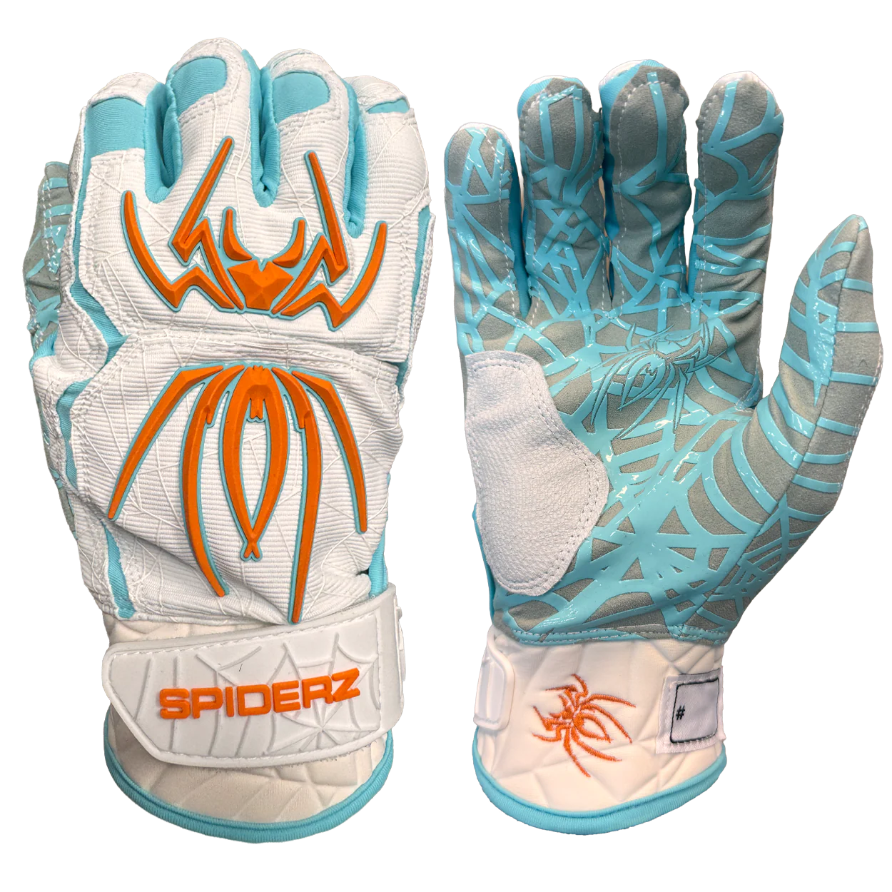 Spiderz Hybrid Batting Gloves – White/Turquoise/Orange