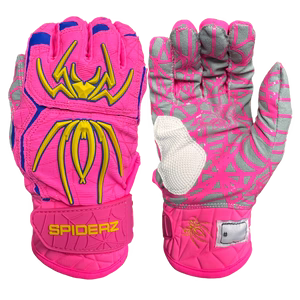 Spiderz Long Strap Smooth Batting Gloves – Pink/Royal Blue/Yellow
