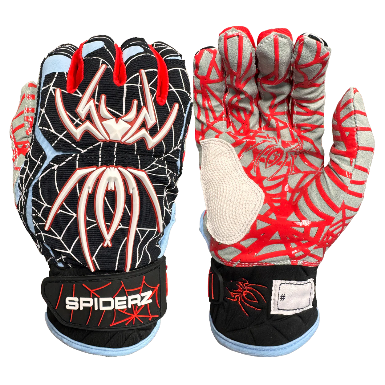 Spiderz Hybrid Batting Gloves – Black/Columbia Blue/Red