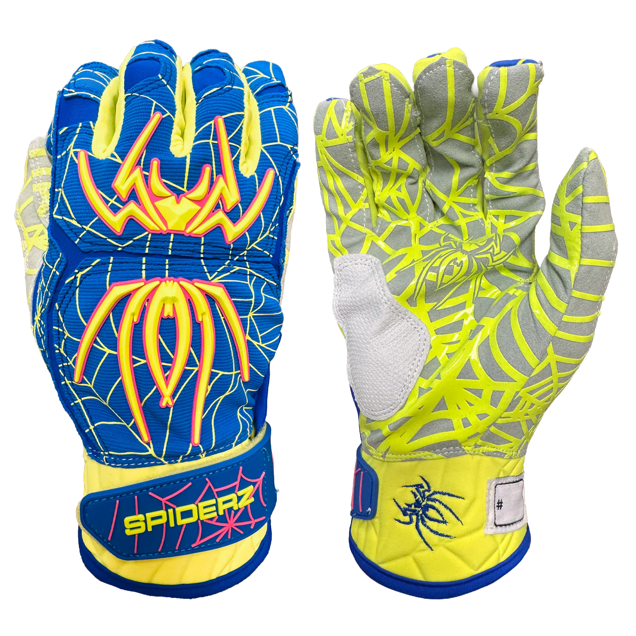 Spiderz Hybrid Batting Gloves – Royal/Neon Yellow/Pink