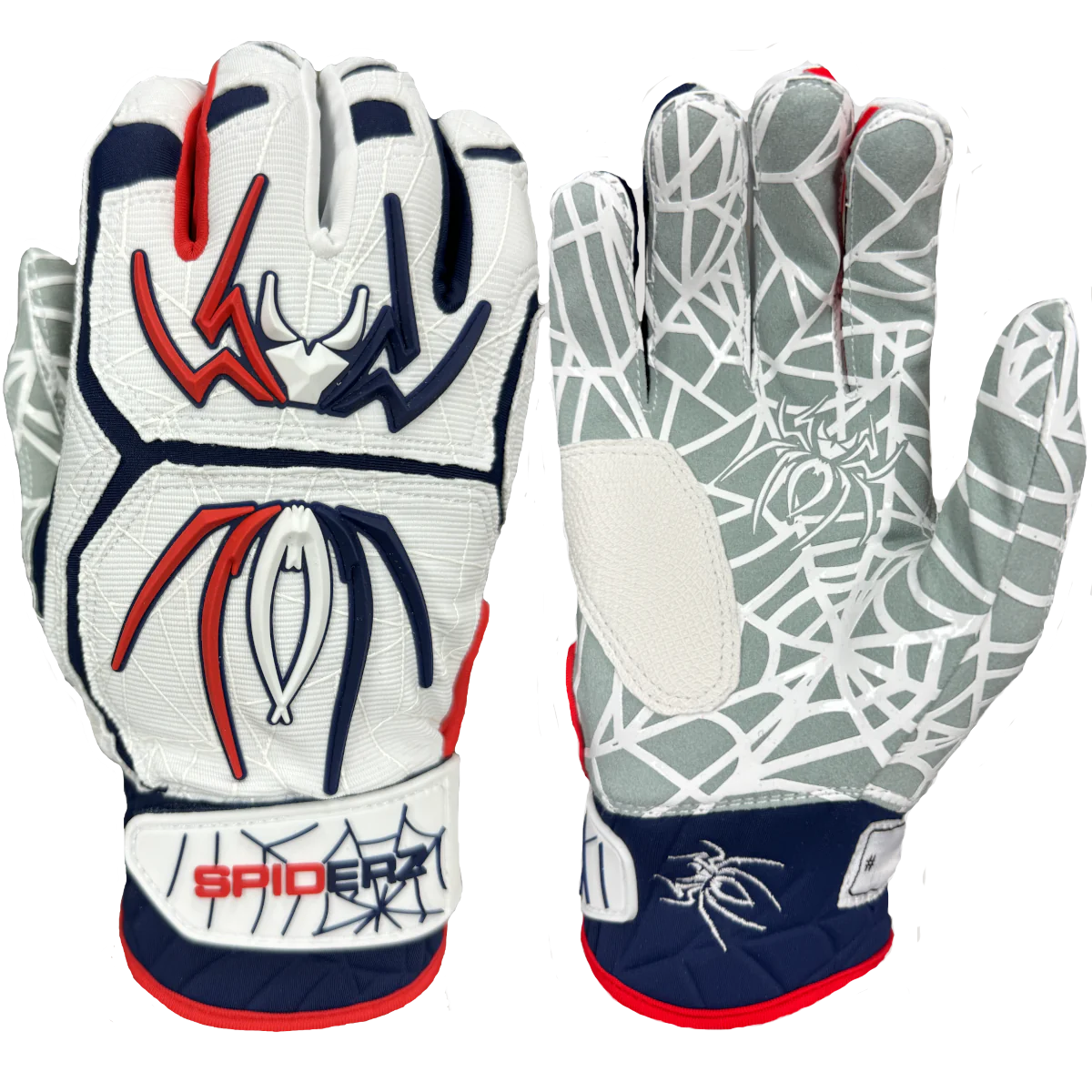 Spiderz Hybrid Batting Gloves – White/Navy/Red