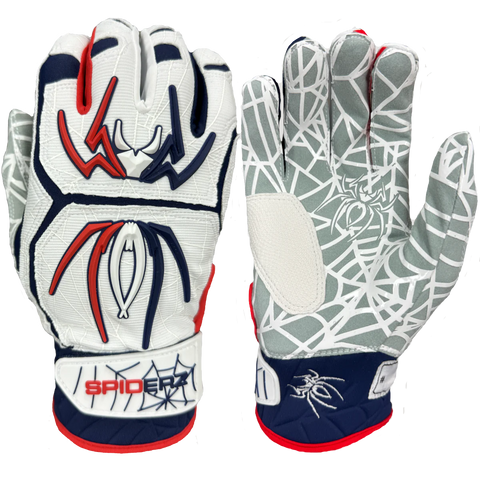 Spiderz Hybrid Batting Gloves – White/Navy/Red