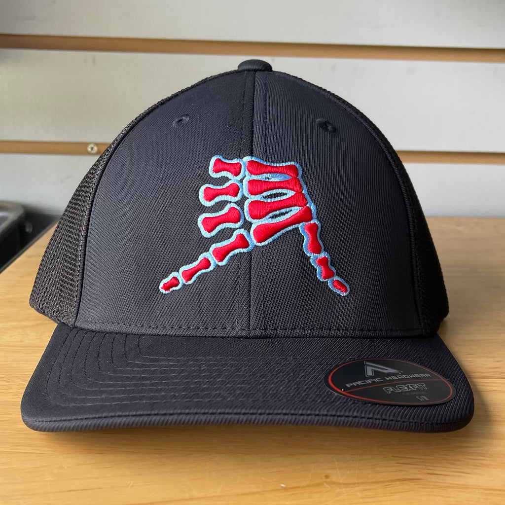 AkS Bones Trucker Hat in Black with Red and Columbia