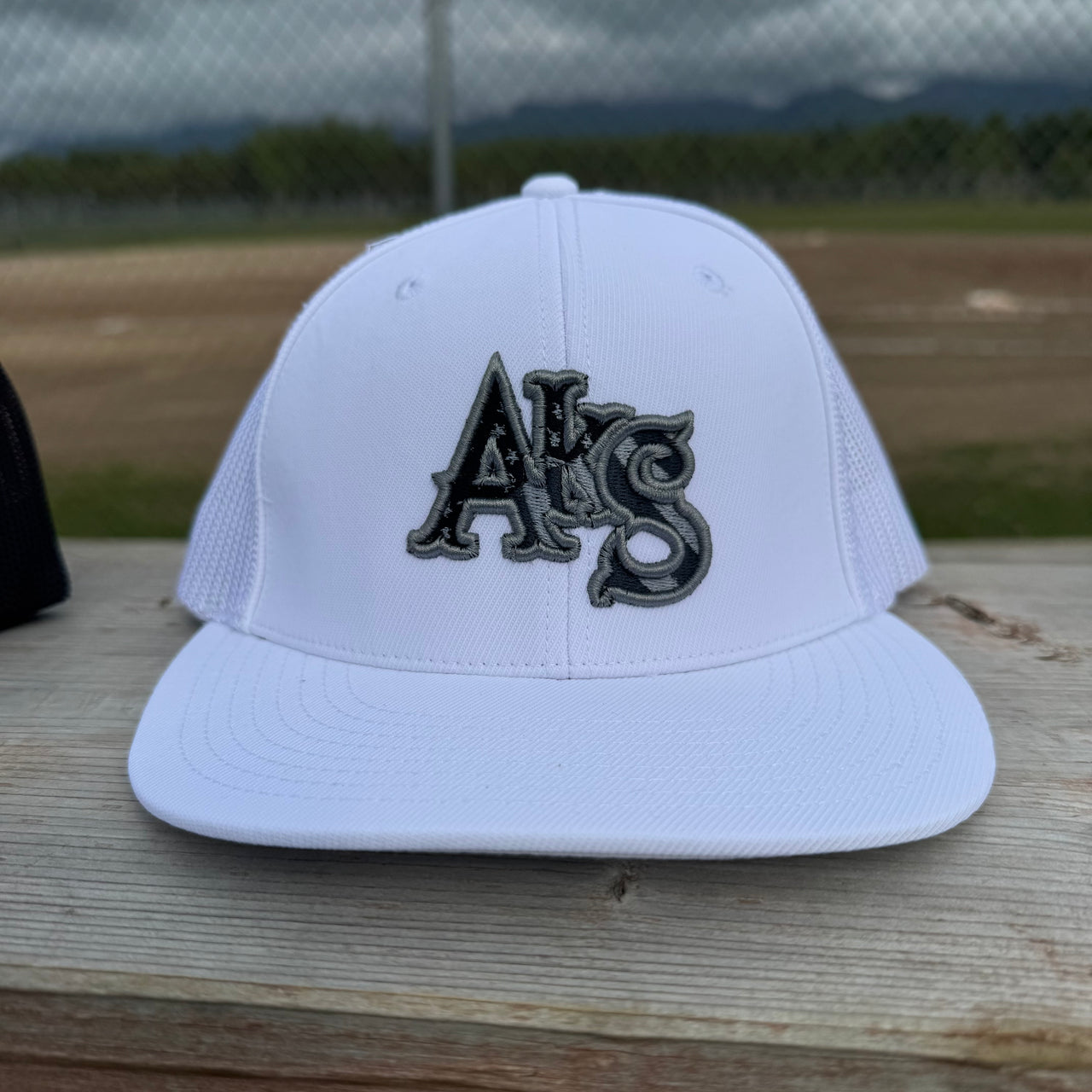 Stars & Stripes Flatbill Trucker Hat in White with Smoke