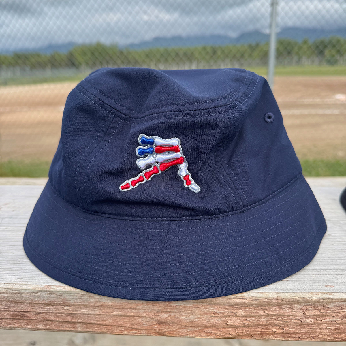 AkS Stripes Bones Bucket Hat in Navy