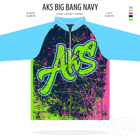 AkS Splatter Cage Jacket in Navy, Neon Green, Neon Pink