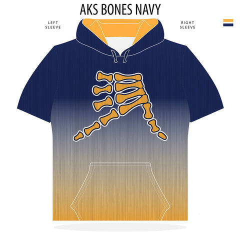 AkS Bones Fade Short Sleeve Hoodie in Navy & Gold