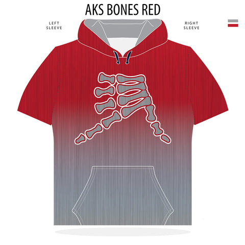 AkS Bones Fade Short Sleeve Hoodie in Red & Gray