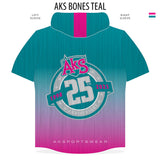 AkS Bones Fade Short Sleeve Hoodie in Teal & Pink