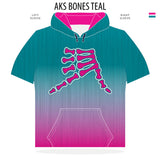 AkS Bones Fade Short Sleeve Hoodie in Teal & Pink