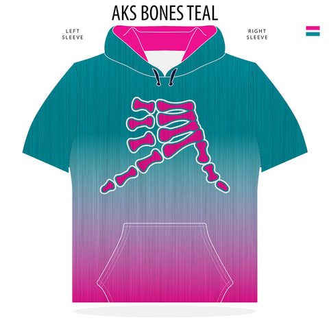 AkS Bones Fade Short Sleeve Hoodie in Teal & Pink