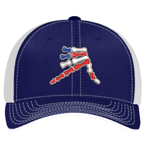 AkS Bones Stripes Trucker hat in Navy and White
