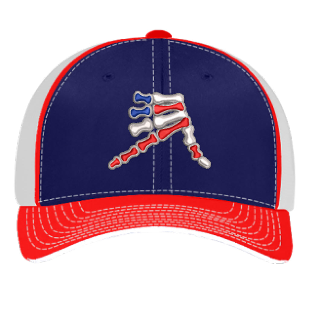 AkS Bones Stripes Trucker hat in Navy, White and Red