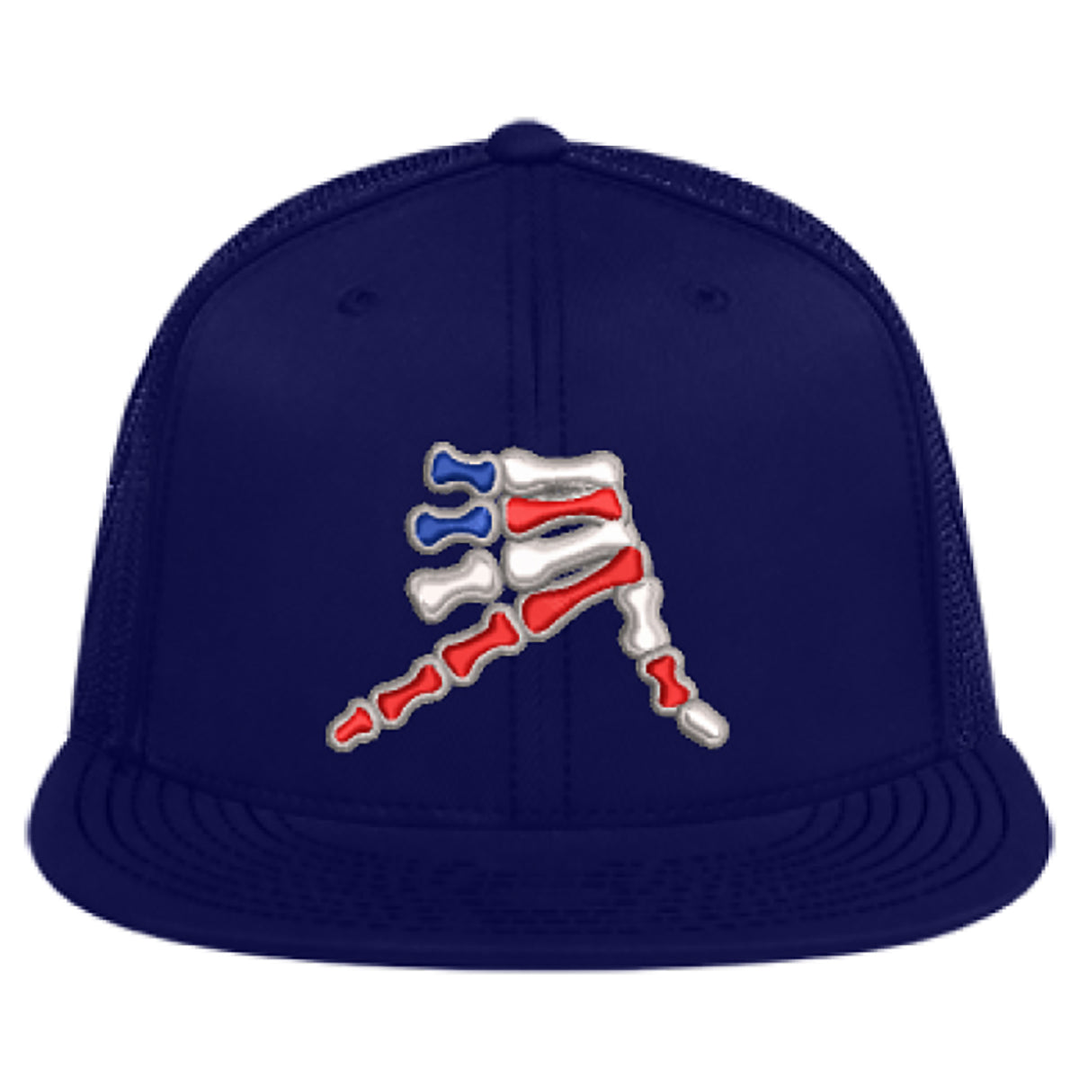 AkS Bones Stripes Flatbill Trucker hat in Navy