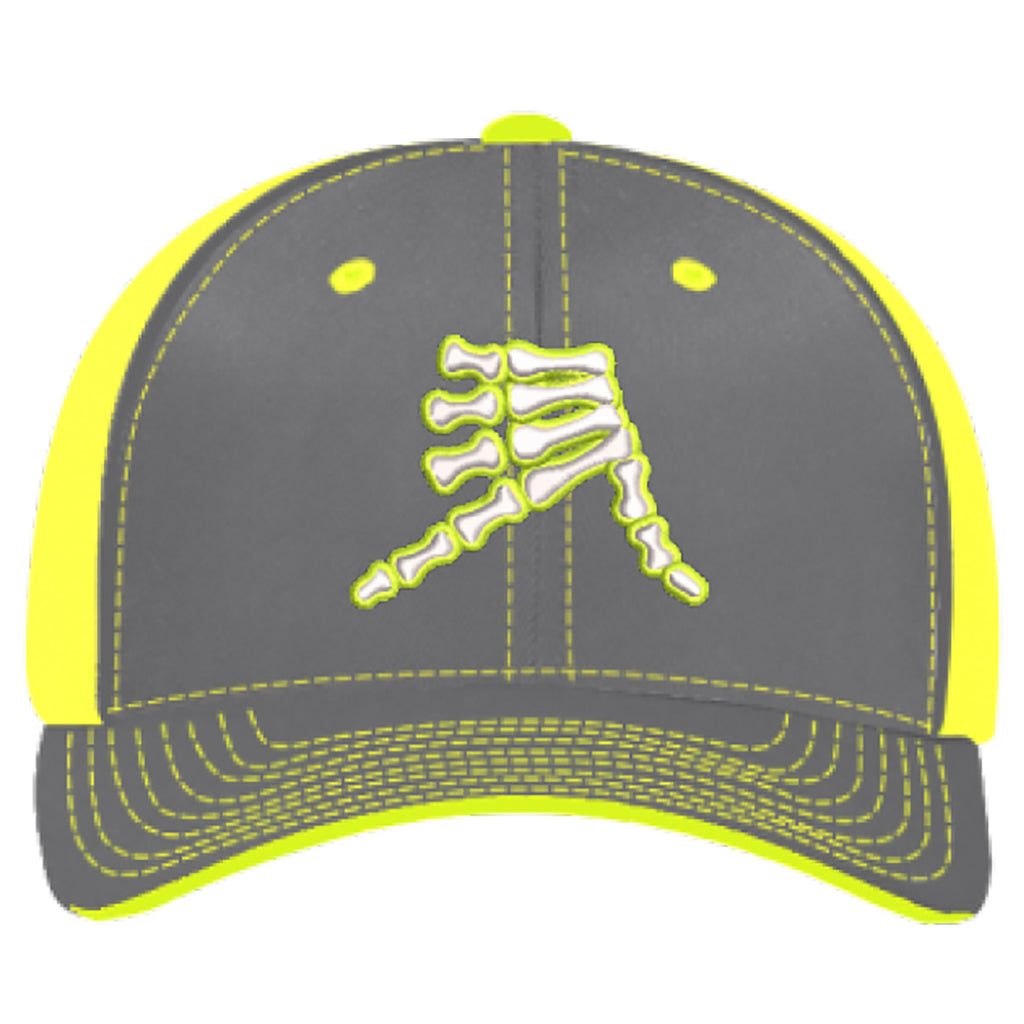 AkS Bones Trucker hat in Graphite & Neon Yellow