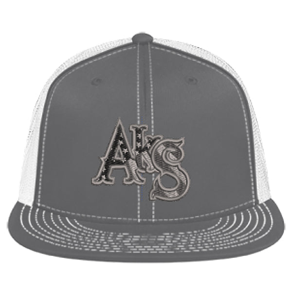 Stars & Stripes Flatbill Trucker Hat in Graphite and White with Smoke