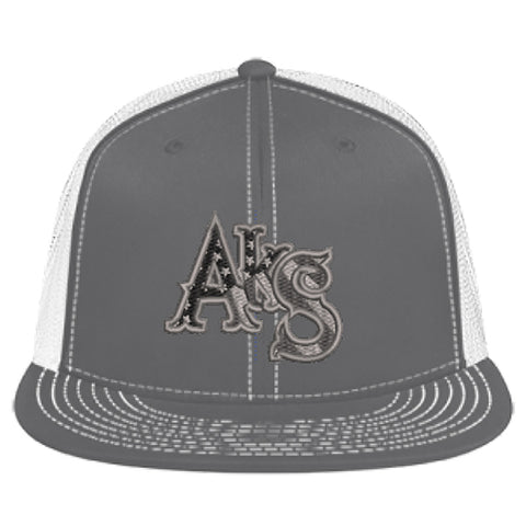 Stars & Stripes Flatbill Trucker Hat in Graphite and White with Smoke