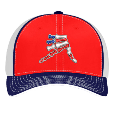 AkS Bones Stripes Trucker hat in Red, White and Navy
