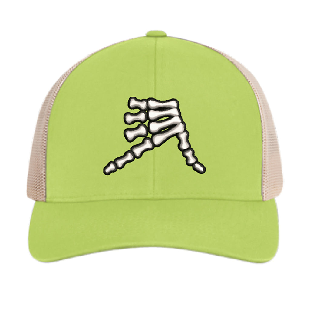 AkS Bones Snap-Back Trucker hat in Green Glow and Beige