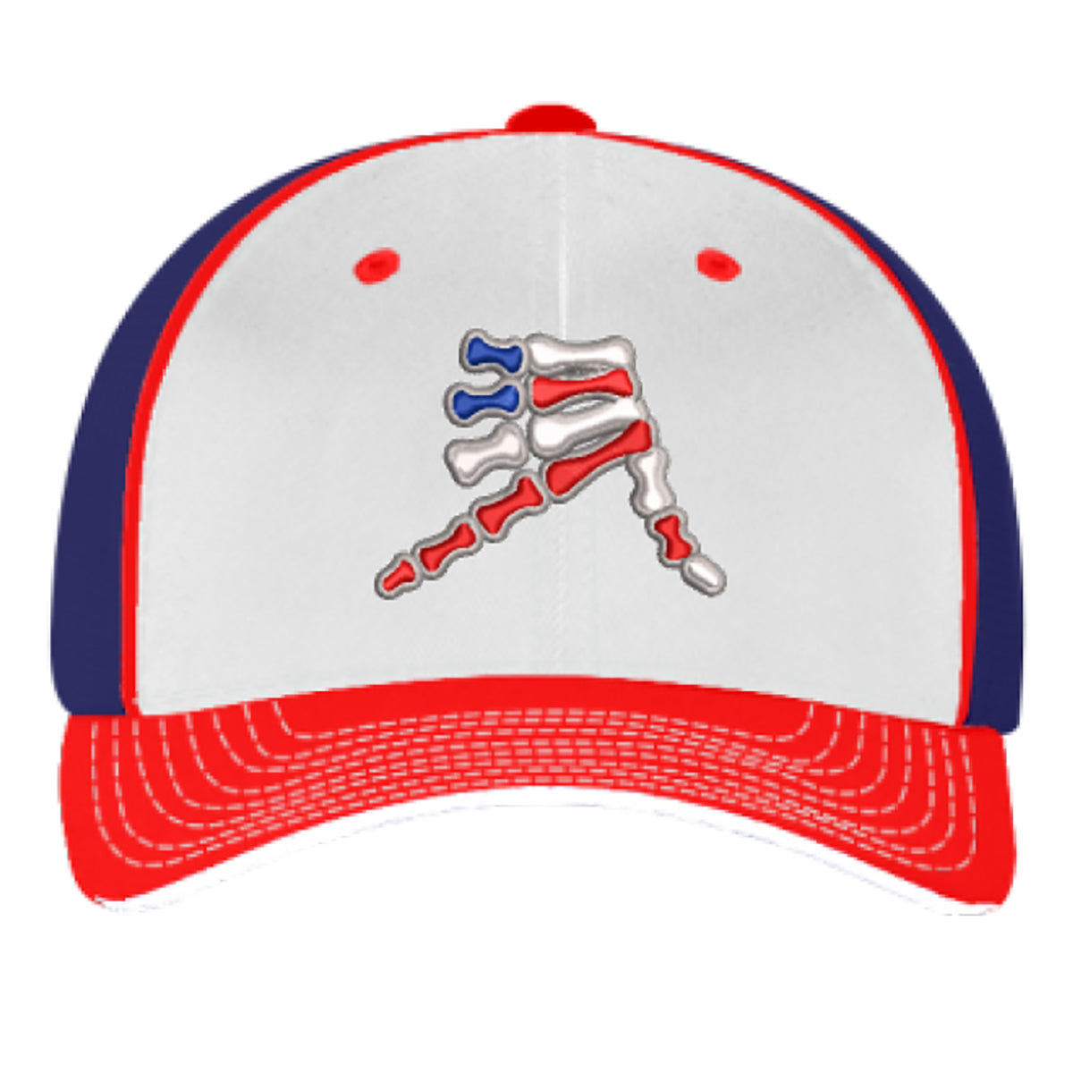 AkS Bones Stripes Trucker hat in White, Navy and Red