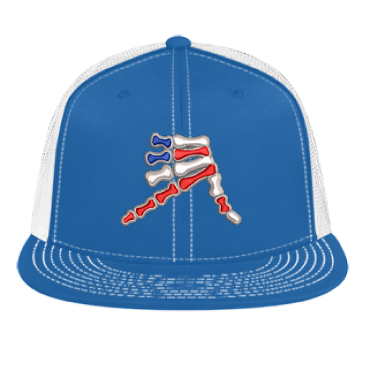 AkS Bones Stripes Flatbill Trucker hat in Royal