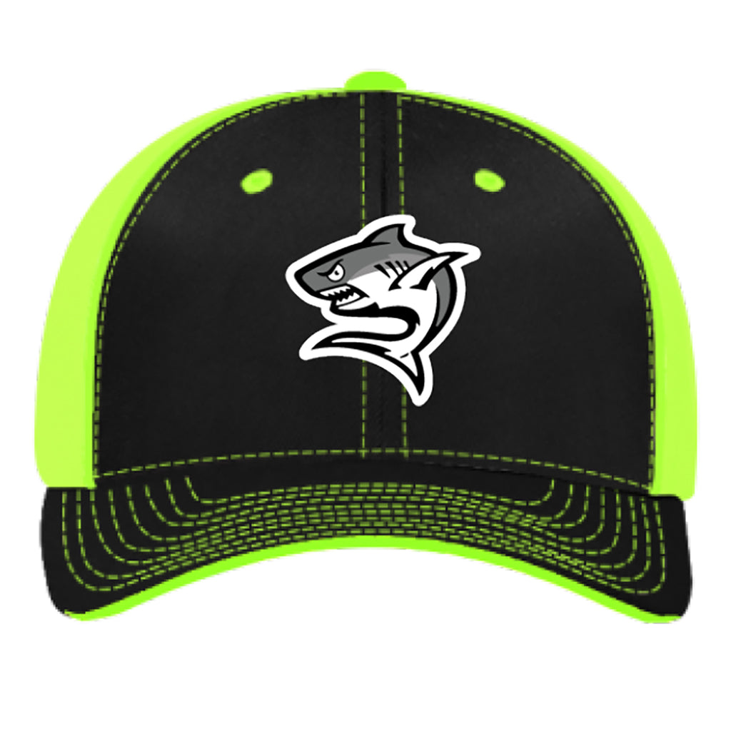 Salmon Sharks Trucker Hat in Black & Neon Green