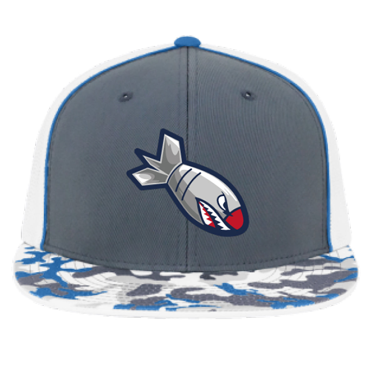 Bombers Flatbill Trucker Hat in Graphite & White & Royal Glamo