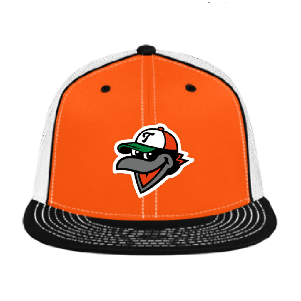 Tricksters Flatbill Trucker Hat in Orange, White & Black