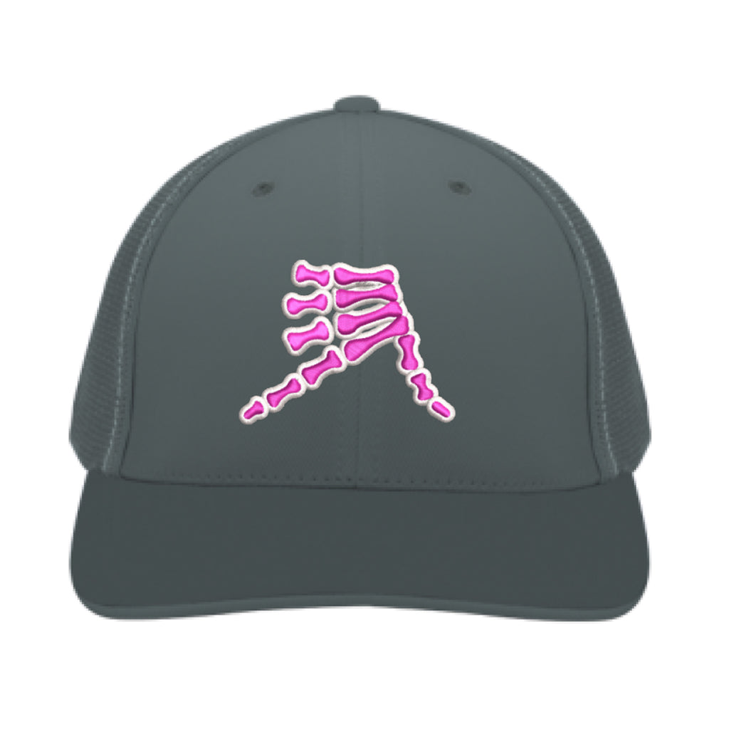 AkS Bones Trucker Hat in Graphite with Pink