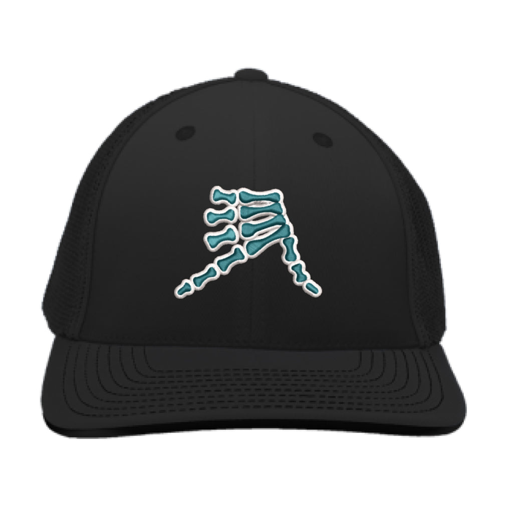 AkS Bones Trucker Hat in Black with Teal