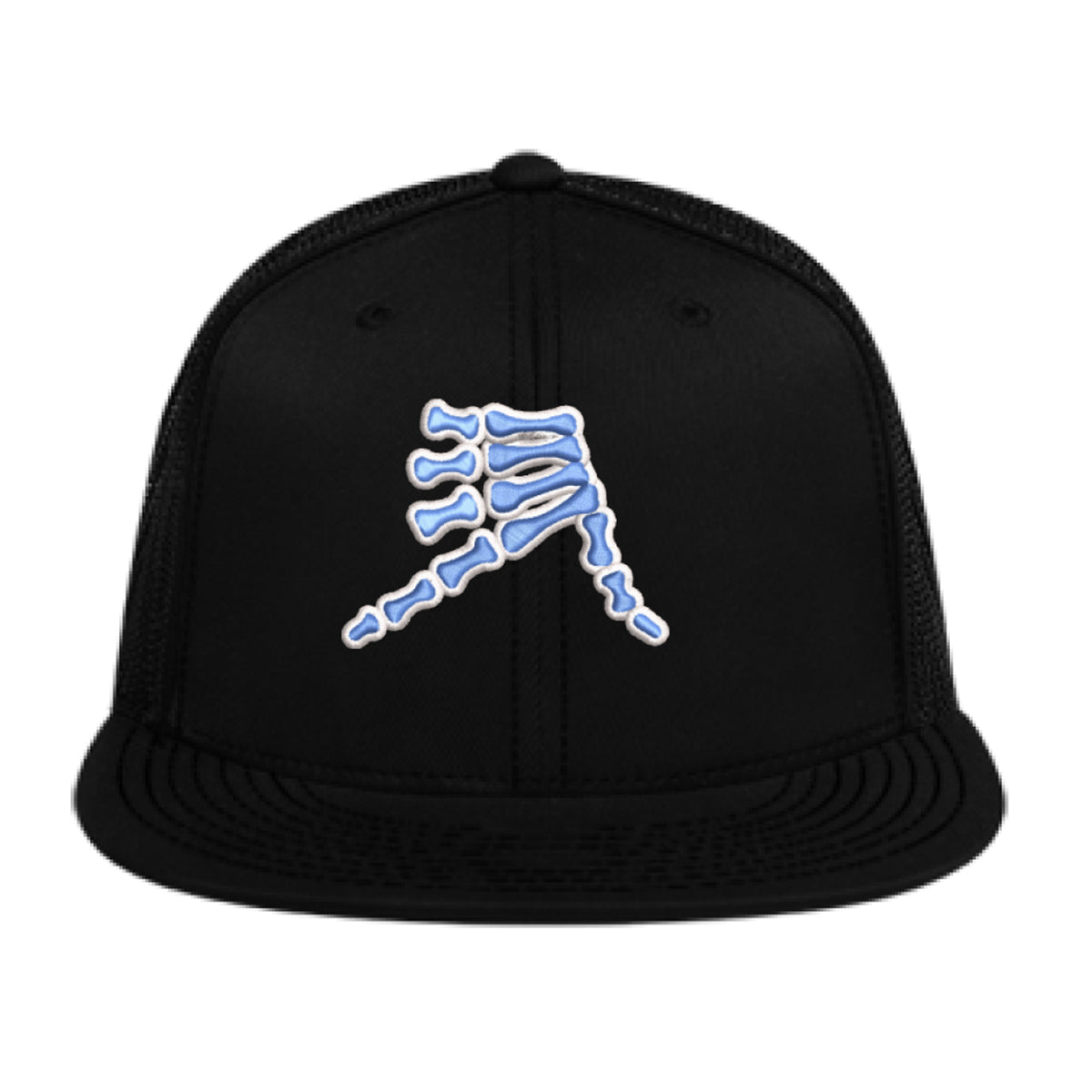AkS Bones Flatbill Trucker Hat in Black with Columbia