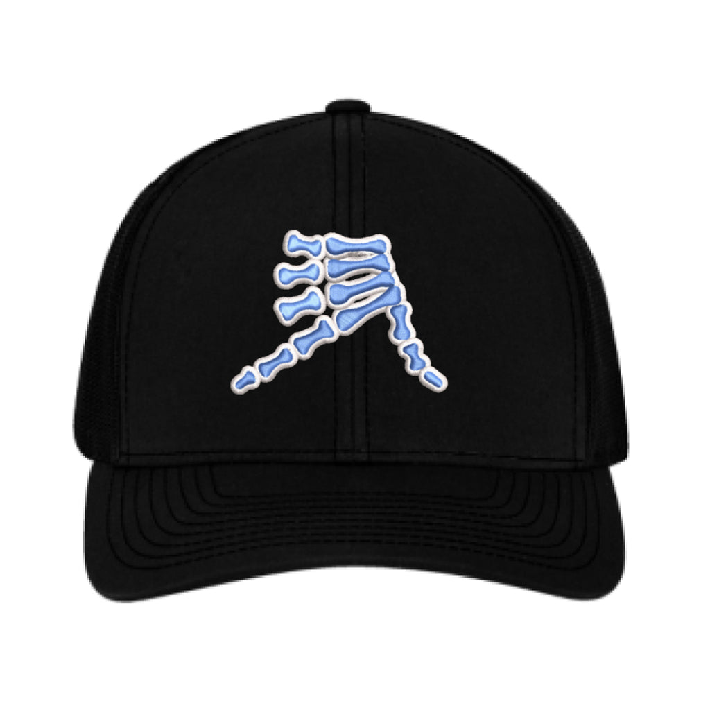 AkS Bones Snap-Back Trucker hat in Black and Columbia