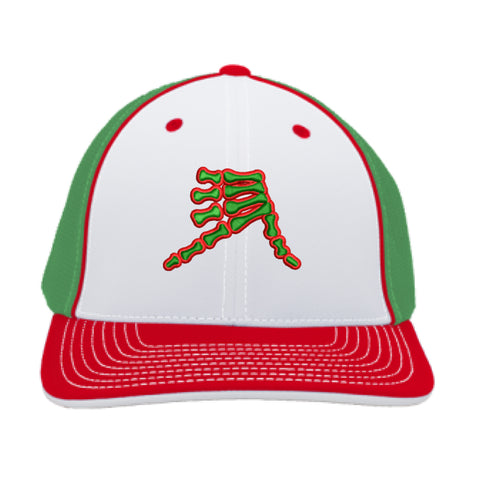 AkS Bones Trucker Hat in White & Kelly Green & Red with Kelly Green