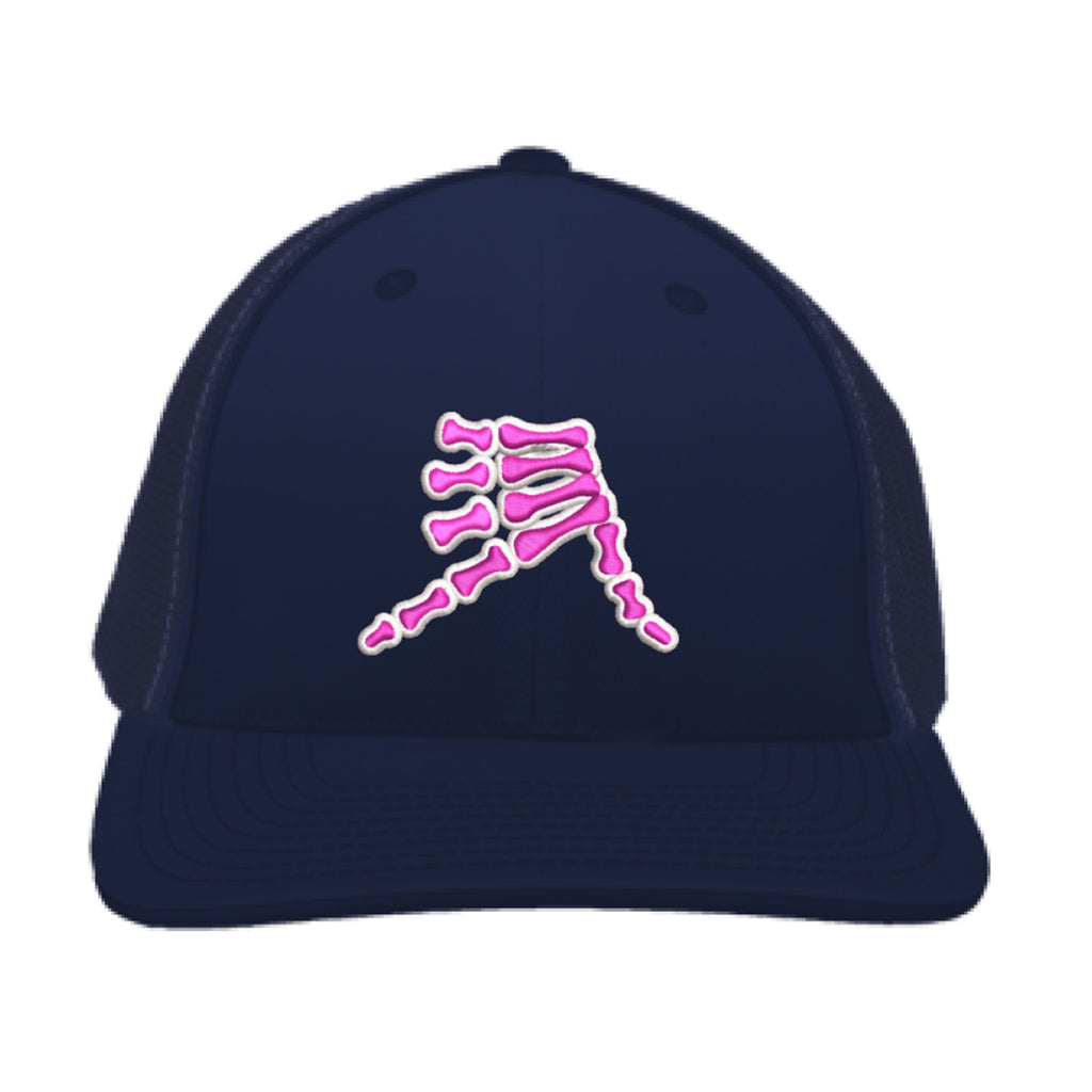 AkS Bones Trucker Hat in Navy with Pink